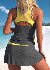 Drawstring Cut Out Grey Tankini Set
