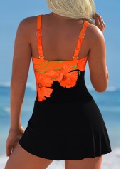 Floral Print Tie Black One Piece Swimdress