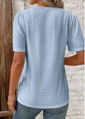 Patchwork Blue Short Sleeve V Neck Blouse