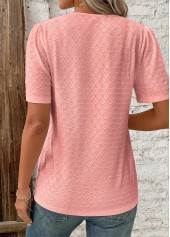 Patchwork Pink Short Sleeve V Neck Blouse