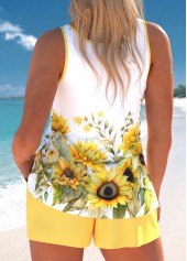 Floral Print Cut Out Light Yellow Tankini Set