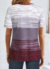 Striped Button Multi Color Short Sleeve T Shirt