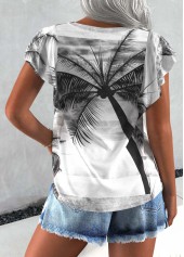 Plants Print Tuck Stitch Light Grey T Shirt