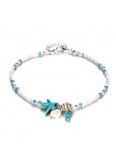 Starfish Beaded Mint Green Alloy Anklet