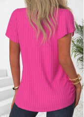 Button Hot Pink Short Sleeve Square Neck T Shirt