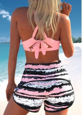 Bowknot Striped Jacquard Pink Bikini Set