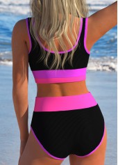 Patchwork Contrast Binding Black Bikini Set