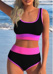Patchwork Contrast Binding Black Bikini Set