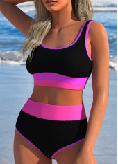 Patchwork Contrast Binding Black Bikini Set