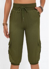 Pocket Olive Green Jogger Elastic Waist High Waisted Pants