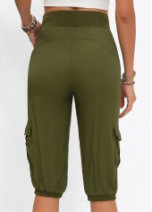 Pocket Olive Green Jogger Elastic Waist High Waisted Pants