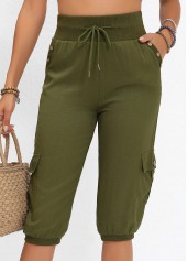 Pocket Olive Green Jogger Elastic Waist High Waisted Pants