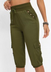 Pocket Olive Green Jogger Elastic Waist High Waisted Pants