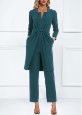 Pocket Turquoise Ankle Length Split Neck Jumpsuit and Cardigan