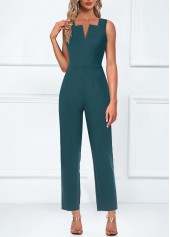 Pocket Turquoise Ankle Length Split Neck Jumpsuit and Cardigan