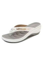White Open Toe Low Heel Flip Flops