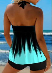 Tie Back Ombre Surplice Cyan Tankini Set