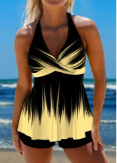 Tie Back Ombre Surplice Light Yellow Tankini Top-No Bottom