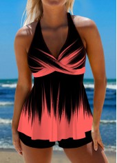 Tie Back Ombre Surplice Coral Tankini Top-No Bottom