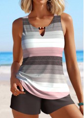 Multi Stripe Print Cut Out Tankini Set