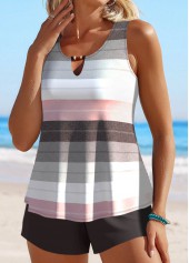 Multi Stripe Print Cut Out Tankini Set