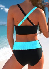 Patchwork Criss Cross Cyan Bikini Set
