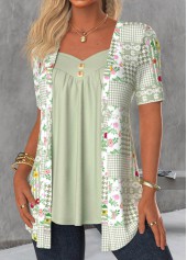 Floral Print Sage Green Fake Two Piece Twinset