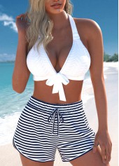 Striped Criss Cross Navy Bikini Set