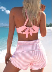 Striped Criss Cross Pink Bikini Set
