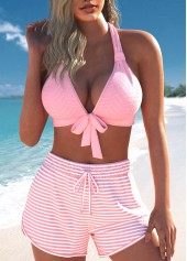 Striped Criss Cross Pink Bikini Set