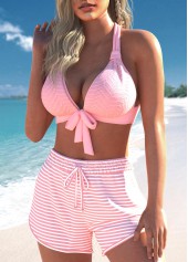 Striped Criss Cross Pink Bikini Set
