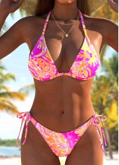Paisley Print Three-piece Hot Pink Bikini Set