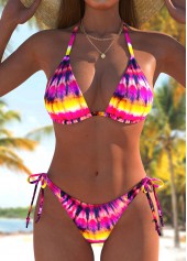 Tie Dye Print Bowknot Hot Pink Bikini Set