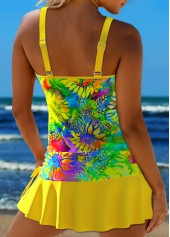 Floral Print Circular Ring Yellow Tankini Set