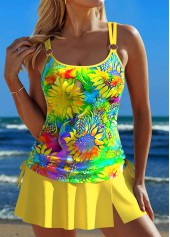 Floral Print Circular Ring Yellow Tankini Set