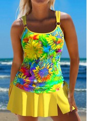 Floral Print Circular Ring Yellow Tankini Set