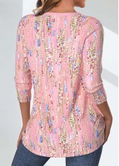 Geometric Print Criss Cross Light Pink T Shirt