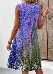Ombre Lightweight Purple A Line Sleeveless V Neck Dress