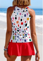Geometric Print Cut Out Red Tankini Set