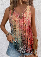 Ombre Cut Out Multi Color Sleeveless Tank Top
