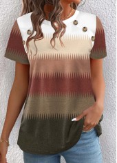 Chevron Print Button Multi Color Short Sleeve T Shirt