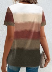 Chevron Print Button Multi Color Short Sleeve T Shirt