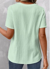 Patchwork Light Green Short Sleeve V Neck Blouse