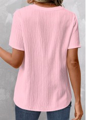 Patchwork Light Pink Short Sleeve V Neck Blouse