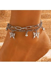 Layered Chain Silvery White Butterfly Alloy Anklet
