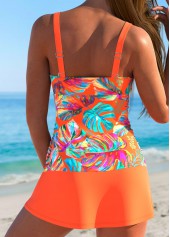 Tropical Plants Print Split Orange Tankini Set