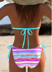 Multi Stripe Print Tie Hot Pink Bikini Set