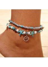 Mint Green Starfish Layered Alloy Anklets