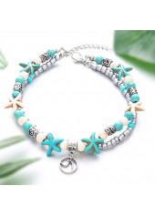 Mint Green Starfish Layered Alloy Anklets