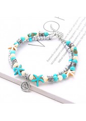 Mint Green Starfish Layered Alloy Anklets